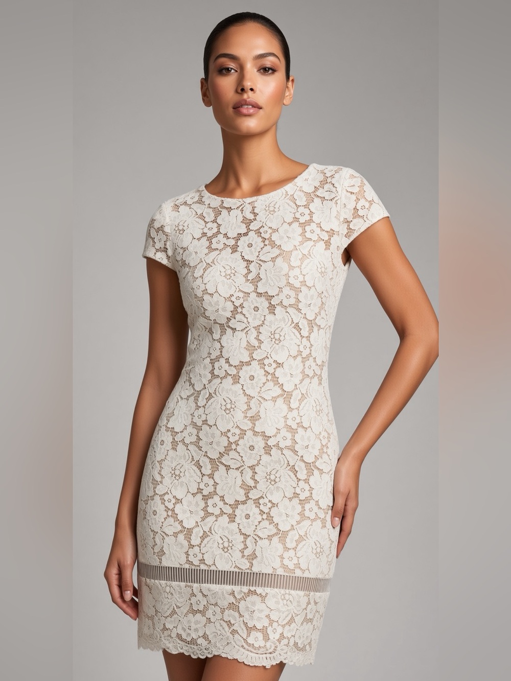 Vince Camuto ivory lace sheath dress in size 6